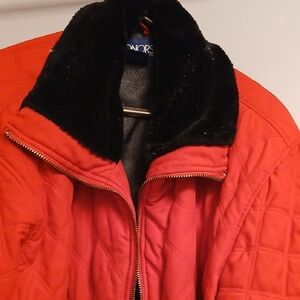 Elegant Red Quilted Jacket with Black Collar
